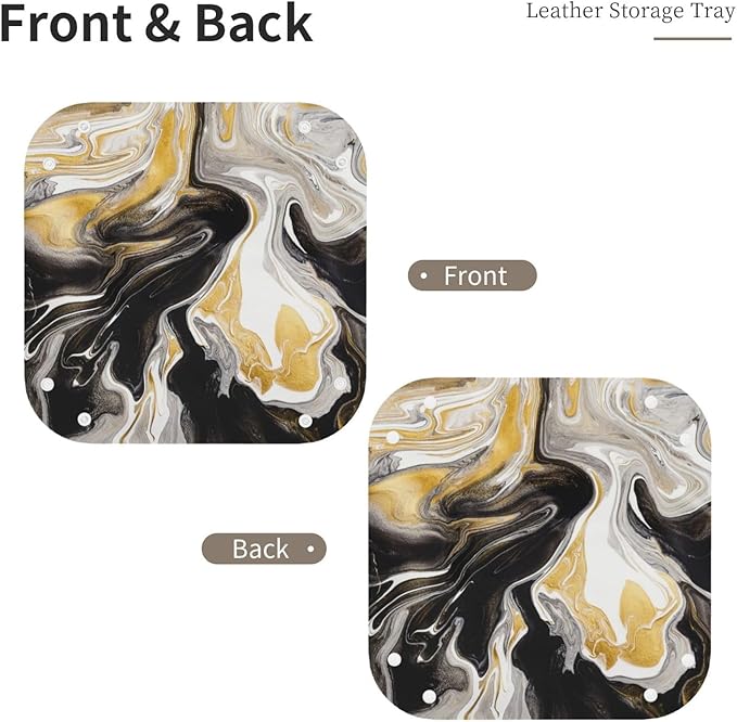 Black and Gold Swirl liquid ink marble Leather Vanity Tray Desktop Storage Organizer Decor Catchall Perfume Bathroom Valet Tray Nightstand Caddy Holder for Keys Phone Wallet Coin Jewelry, S