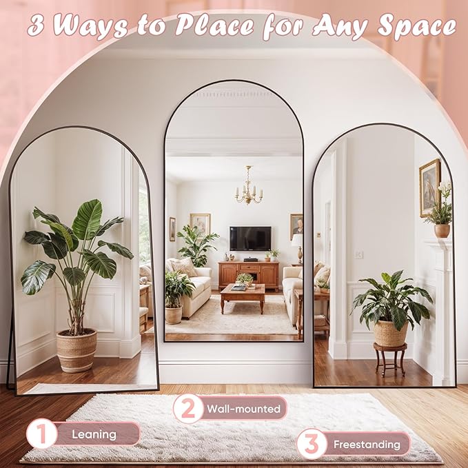 Full Length Mirror, 81" x 41" Arched Full Body Mirror Large Standing Floor Mirrors, Mirrors for Bedroom, Bathroom, Living Room Standing or Wall Leaning, Black
