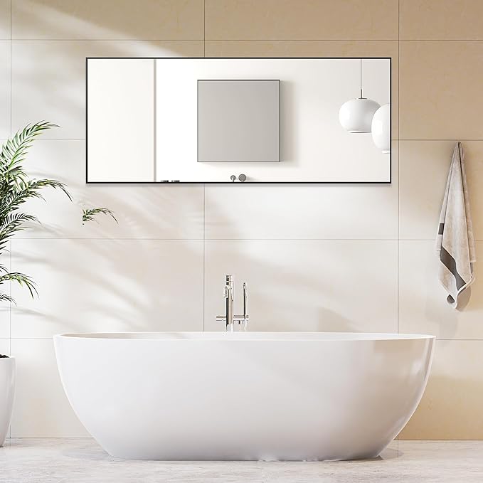 DUMOS Full Length Mirror 65"x21" Full Body Floor Mirror for Bedroom or Cloakroom, Can Stand Alone, Hang or Lean Against Wall, Tall Wall Mirror with Stand and Sleek Aluminum Alloy Thin Frame