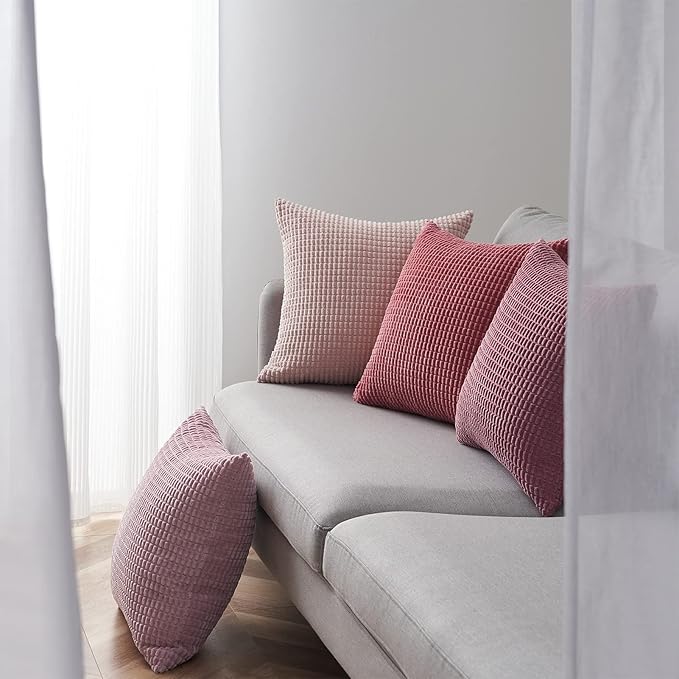 Topfinel Large Couch Throw Pillows Covers 20x20 Inch Set of 4,Accent Corduroy Striped Pink Decorative Euro Shams,Summer Home Decor Cushion Case for Beach,Patio,Balcony