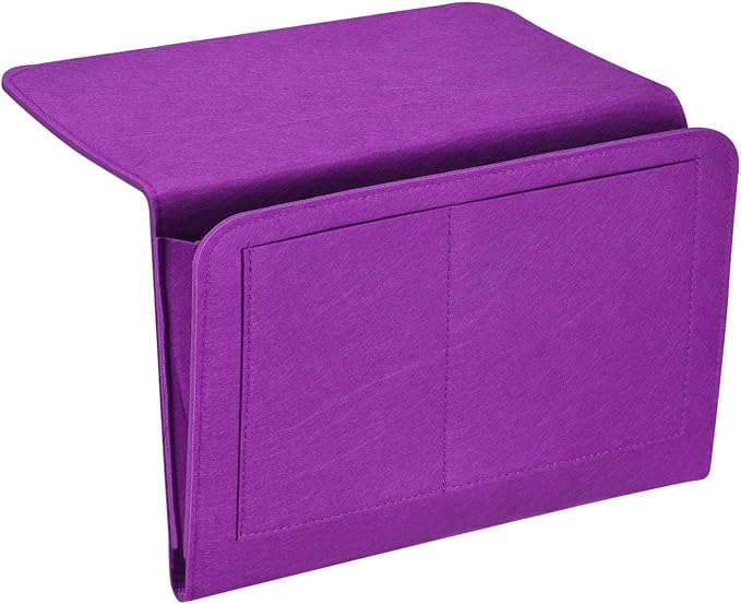 PATIKIL 13in Bedside Caddy, Bed Caddy Bedside Organizer Hanging Soft Felt 5 Pockets Bed Pockets Bedside Storage Organizer Remote Control Holder for Bedroom Phones Glasses, Purple