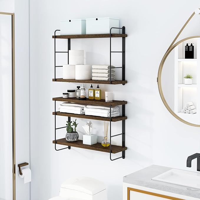Wall Shelves, Wall Mounted Bookshelves, DIY Floating Shelves for Wall, Wood Hanging Book Shelves for Room, Bedroom, Living Room, Easy Installation (Brown, 50W x 17H)