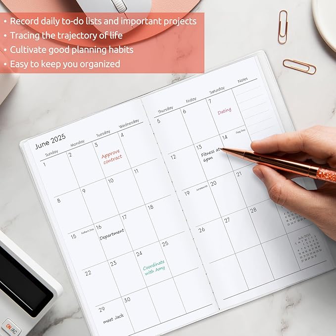 Pocket Calendar 2026-2027, Orange 2026-2027 Monthly Planner - 3.7" x 6.7" - Runs from January 2025 Until December 2027, 2026 Pocket Calendar with PVC Cover for Home, School, Office Supplies
