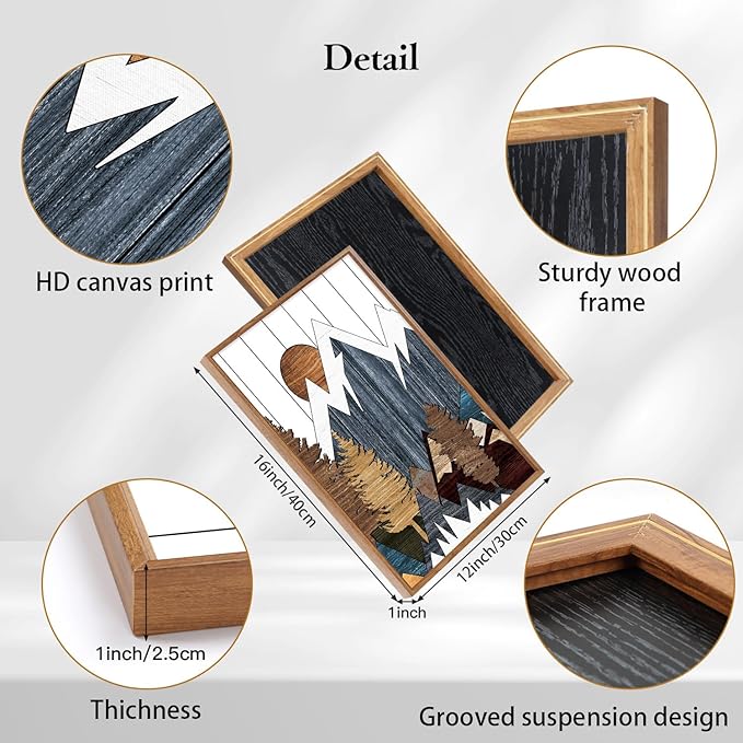 CHDITB Mountain Framed Canvas Wall Art Set Of 3,Country National Parks Artwork Modern Nature Wall Decor, Wood Mountain Wall Painting,Woodcut Nature Art Prints For Bedroom Living Room Decor(12X16 Inch)
