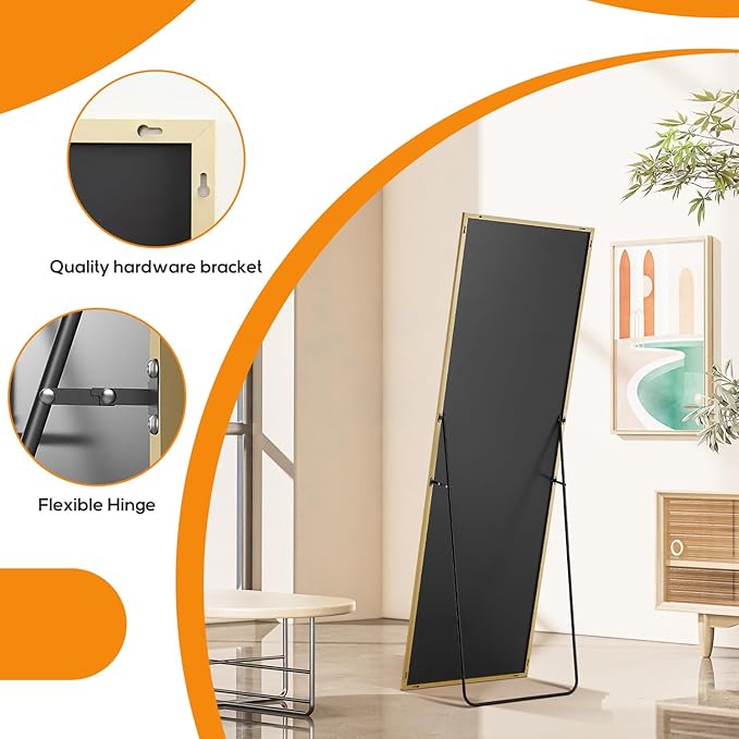 Mirror Full Length, Upgraded Body Wall Mirrors with Shatter-Proof Glass, Floor Standing, Hanging or Leaning, Tall Mirror with Stand Aluminum Alloy Frame for Bedroom Cloakroom