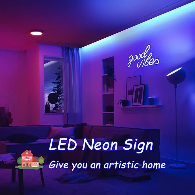 Good Vibes Neon Sign Blue Good Vibes Neon Lights USB Operated Aesthetic LED Signs for Bedroom Wall Decor Birthday Party Wedding Salon Bar Home Girl Cave