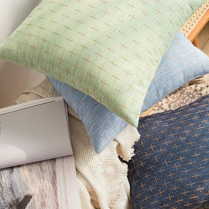 MIULEE Pack of 2 Decorative Burlap Linen Throw Pillow Covers Modern Farmhouse Pillowcase Rustic Woven Textured Cushion Cover for Sofa Couch Bed 18x18 Inch Light Blue