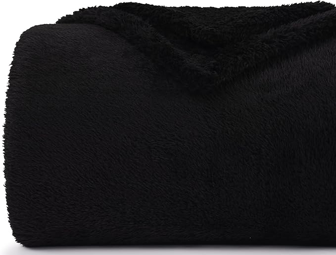 Plush Fleece Throw Blanket for Couch and Bed, Fluffy Fuzzy Cozy Queen-Size Soft Blankets All Season Use (60x80 Inches,Black)