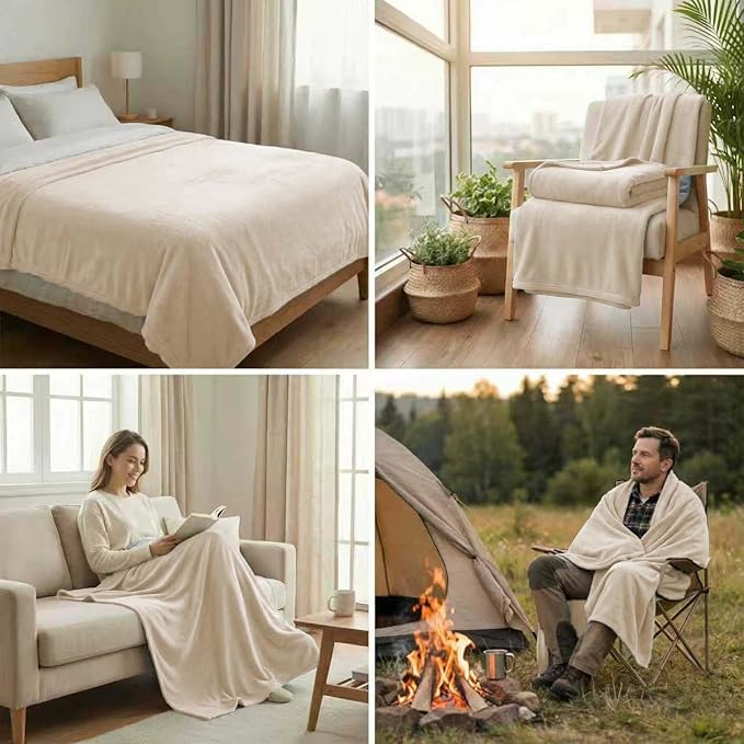 Fleece Blanket Twin - 60x80 Inch Lightweight & Buttery-Soft Throw for Bed, Sofa, Camping | 300GSM Cloud-Touch Microfiber | Cozy Essentials for Travel & Movie Nights, (Cream)