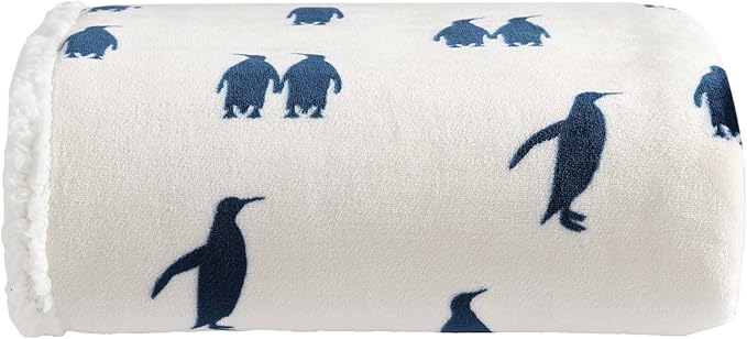 Eddie Bauer - Throw Blanket, Brushed Fleece & Plush Sherpa Bedding, Blanket for Couch & Bed (Emperor Penguin Blue, 50" x 60")