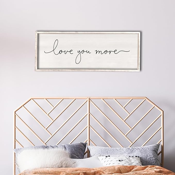 comurdyo Minimalist Love Quotes Love You More Wall Decor 40"×15" Small Modern Above Over Bed Bedroom Romantic for Rustic Couples Framed Wood Sign Horizontal Hanging Wall Art Decor (White)