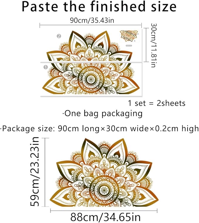 Runtoo Large Mandala Wall Decal Boho Flower Wall Stickers for Living Room Bedroom Headboard Yoga Home Decor