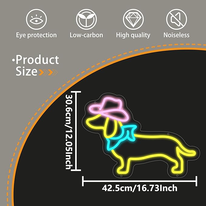 Dachshund Neon Sign Dog LED Sign for Wall Decor, Cute Cowboy Dog Led Light Sign for Pet Shop, Bedroom, Home Wall Decor, Party Decor, Gift for Pet Lover and Dachshund Fans