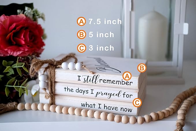 LIVDUCOT Wooden Decorative Books Stack for Coffee Table Faux Book Stack for Decoration I Still Remember the Days I Prayed Modern Farmhouse Decor White Book Decor for Shelf Mantle 7.5x5x3'