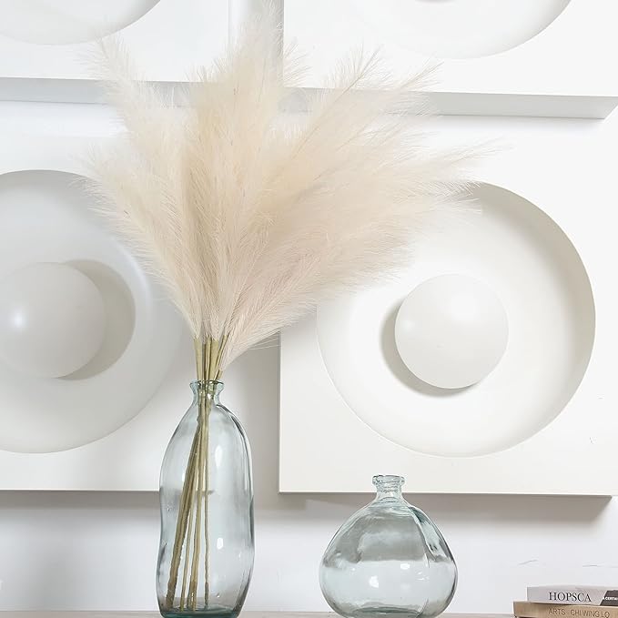 Faux Pampas Grass, 9 PCS 37''/3.1FT Tall Fluffy Fake Pompas Floral, Large Artificial Pompous Grass Branches for Floor Vase Fillers, Boho Farmhouse Room Wedding Decor