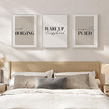 Framed Neutral 3 Piece Wall Art Master Bedroom, Minimalist Modern Painting Print Pictures Canvas Artwork for Walls, Typography Quote Good Morning Nursery Guest Room Wall Decor Above Bed, 12x16 Inch