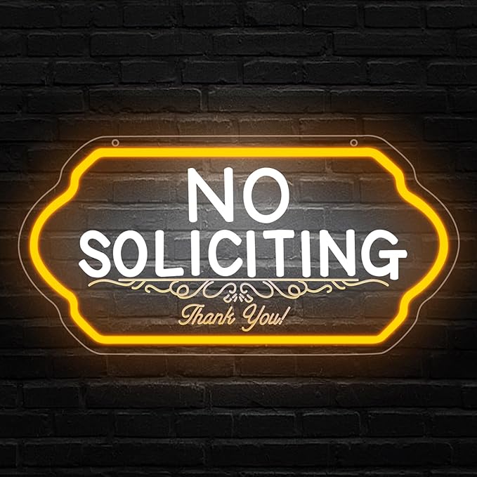 No Soliciting Neon Signs,No Soliciting Sign for House,Adjustable Brightness No Trespassing Led Sign for Outdoor Yard Sign for Home and Front Doors,Walls, Windows