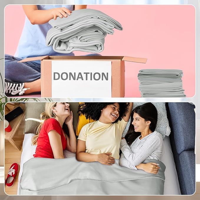 80PCS Gray Blankets Bulk 50 X 60, Soft Lightweight Throw Blanket Kit Cozy Blankets Bulk for Bed Sofa Couch Warm Pet Fleece Blanket Set for Wedding Homeless Home Office Travel Gift for Seasons