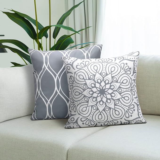 Coliuso Decorative Throw Pillow Covers 20x20 Set of 4, Gray and White Modern Simple Square Pillow Case Cushion Cover for Sofa Couch Farmhouse Outdoor Living Room (Gray and White, 20"x20")