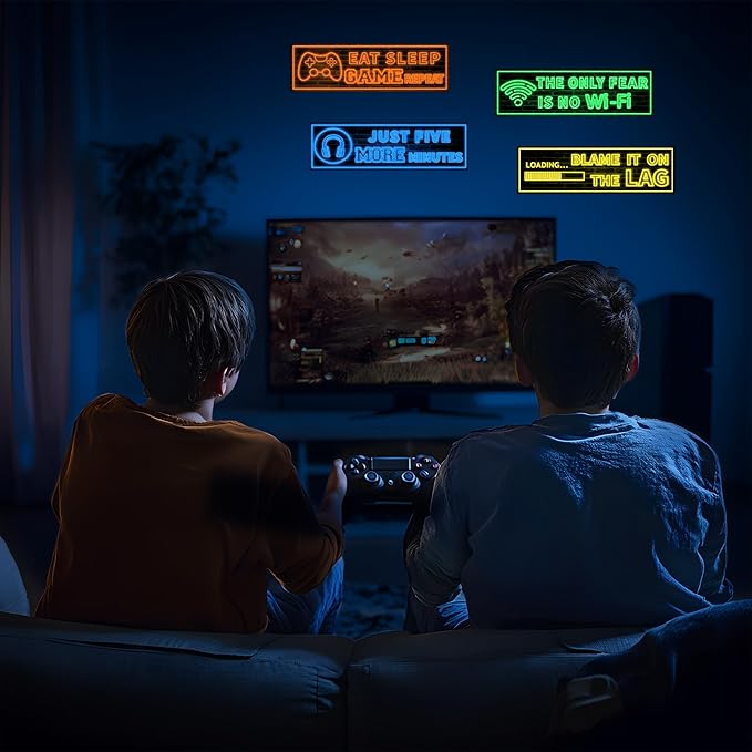 Eat Sleep Game Wall Decals Glow in The Dark, Gamer Controller Stickers Decor for Boy Bedroom, Joystick Video Gaming Kids Playroom Nursery Decoration