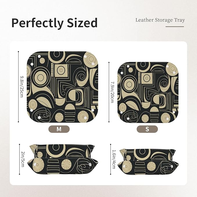 Modern Abstract Beige Black Pattern Tray Men's Leather Valet Parking Portable Entrance Trays Bedside Storage Box