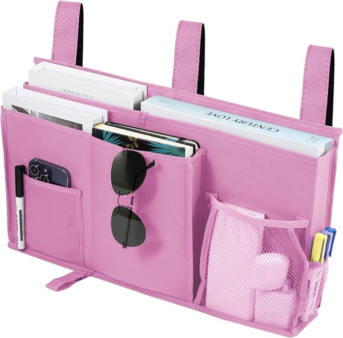 Joyfulife Bedside Caddy, 8 Pockets Organizer, Pink (Caddy for Bunk Beds), Waterproof Oxford Fabric, Durable, Hanging Mount, 19x11x4in, 1.0 Count