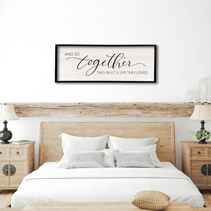 comurdyo And So Together They Built A Life They Loved Sign 40”X15” Master Bedroom Above Bed Wall Decor Large Framed Wood Farmhouse for Over Bed Bedside Wall Art for Love Sign Decor (Black)