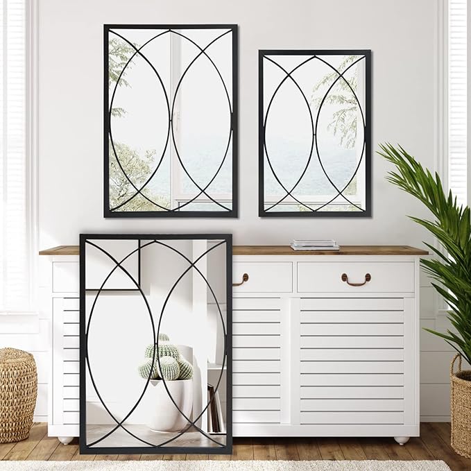 Black Rectangle Wall Mirror, Farmhouse Decorative Mirror for Entryway, Living Room, Bedroom, Hallway, Fireplace, Accent Wall Decor (Black2, 29.5'' x 20'')