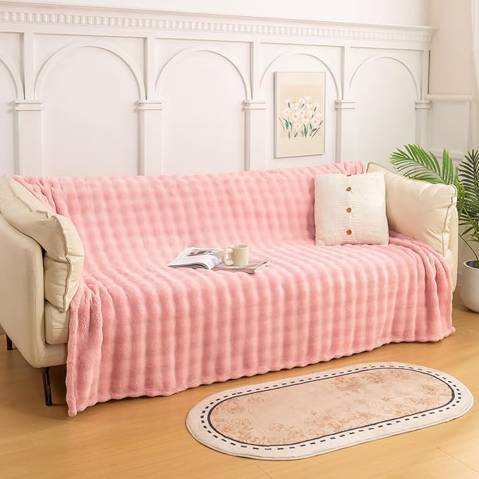 YUSOKI Luxury 3D Bubble Light Weighted Throw Blanket 2.8lb,All Ages,Home Decoration, (Light Pink,60 * 80inches)