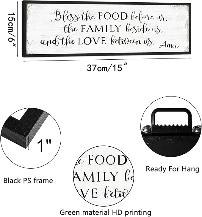 Bless The Food Before Us Wall Decor:Farmhouse Kitchen Signs Wall Decor Bible Verse Quotes Christian Wall Art Modern Rustic Farmhouse Dining Room Decor Black Frames Hanging Plaques 6" x 15"