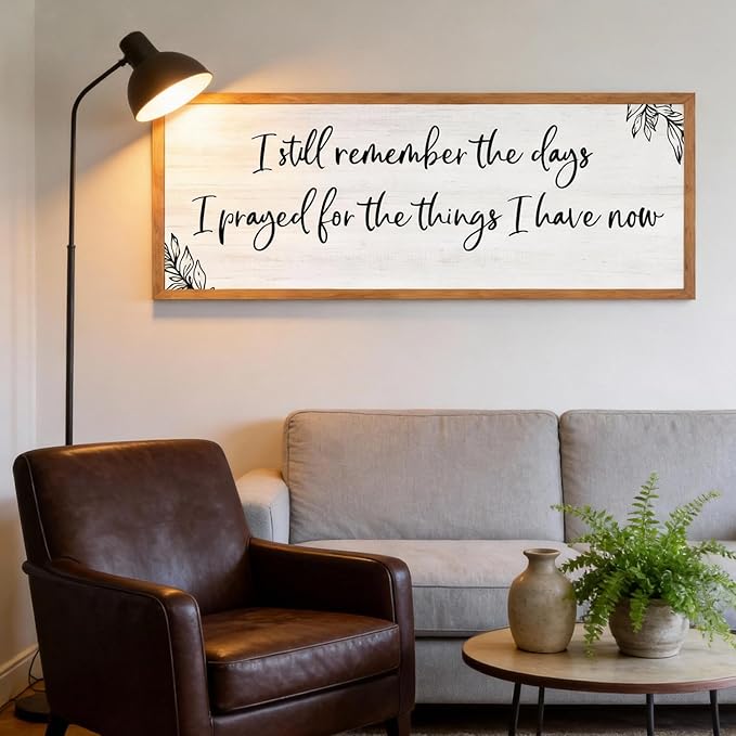 I Still Remember the Days Framed Wall Art - 40x15 Inch Wooden Inspirational Quote Sign, Gratitude & Faith-Inspired Home Decor for Living Room Bedroom Entryway, Natural