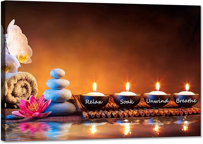 Zen Wall Art Decor Breathe Canvas Picture Candles Relaxing Peaceful Poster Prints for Zen Spa Room Living Room Bedroom(16.00" x 24.00")