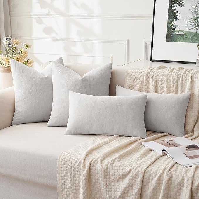 MIULEE Light Grey Couch Pillow Covers 20x20 Inch, Set of 2 Soft Chenille Decorative Square Throw Pillow Covers Farmhouse for Sofa Living Room Bed