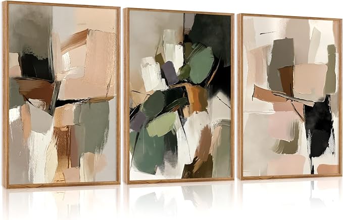 CHDITB Modern Abstract Framed Canvas Wall Art, Minimalist Neutral Wall Decor, Mid Century Poster, Wabi Sabi Painting, Earth Tone Boho Geometric Art Print for Living Room Bedroom Office Decor 12”X16”x3