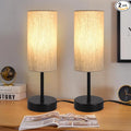 2 Pack Small Table Lamps for Bedroom, Bedside Lamps for Nightstand with Wire Switch, Minimalist Modern Desk Lamps with Linen Fabric Shade for Kids Room Living Room Office Dorm, Bulb Included