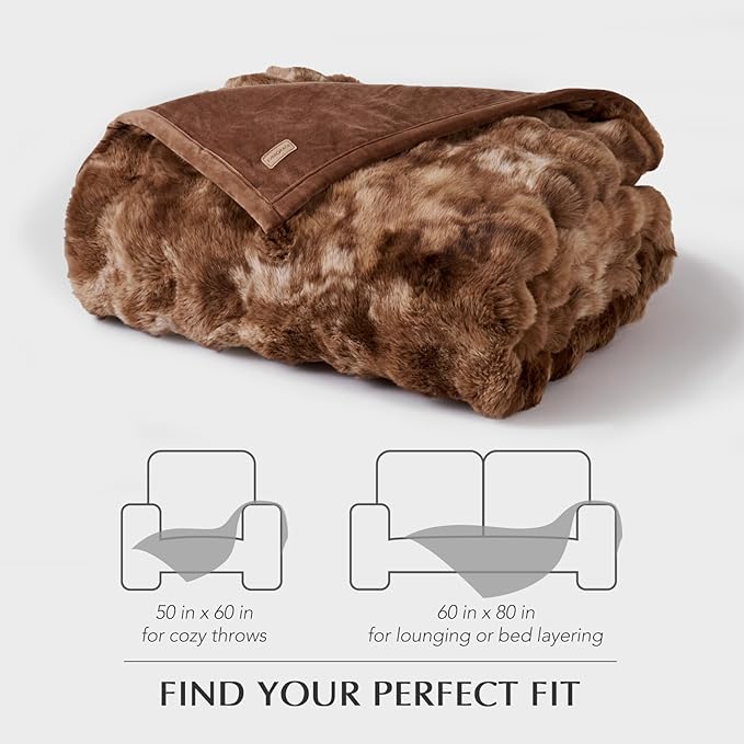 EverGrace Ultra Soft Luxury Fluffy Faux Rabbit Fur Throw Blanket, Thick Warm Bubble Throw for Bed, Cozy Plush Reversible Blankets for Couch, Chair, Sofa, Lion Caramel, 60x80 Inches