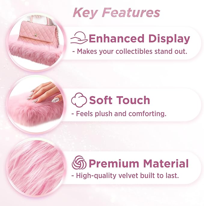 2 Pack Pink Floating Shelves for Wall, Wood Shelf with Fluffy Soft Pink Shag Cover,Wall Mounted Shelves for Bedroom, Living Room, Suitable for Storing Valuable Collectibles,Purses,Handbags,High Heels