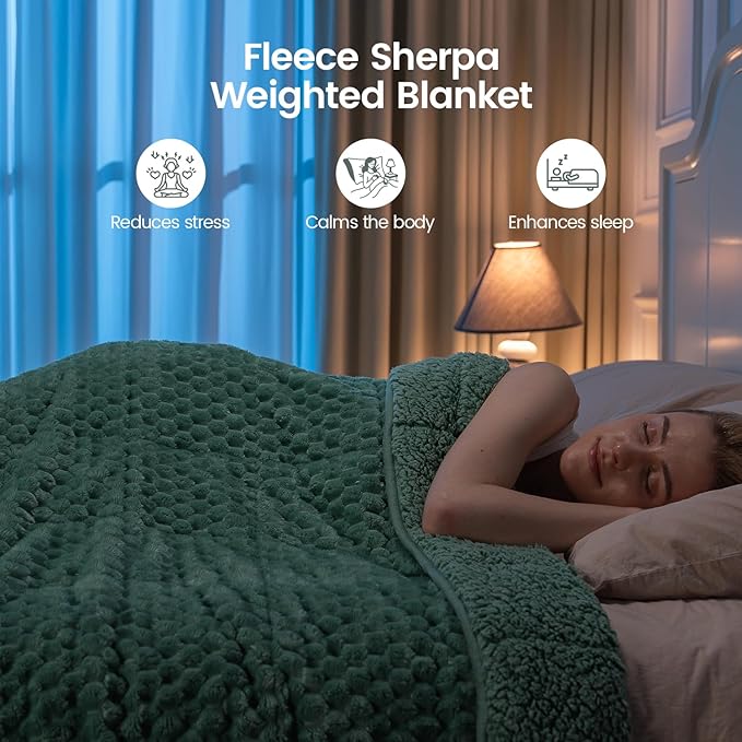 Super Fuzzy Soft Fleece Sherpa Weighted Blanket 15 lbs for Adults, 3D Imitation Turtle Shell Luxury Weighted Throw for Better Sleep, Dual Sided Cozy Heavy Blankets for Couch Bed, Sage Green, 60" x 80"