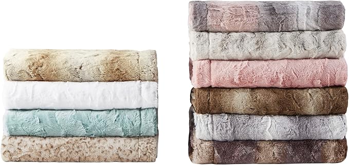 Madison Park Zuri Soft Plush Luxury Oversized Faux Fur Throw Animal Stripes Design, Faux Mink On The Reverse, Modern All Seasons Blanket for Bed, Sofa Couch, Office, Blush, 60x70