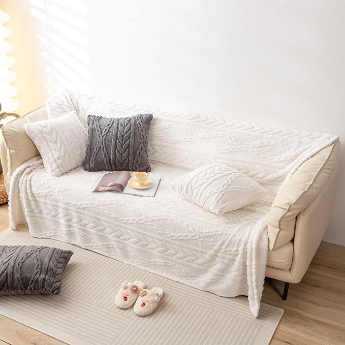 YUSOKI Queen Size Blanket Single Layer,Weight(4.4lb),370GMS-3D Stylish Design for Gift Home Decor (Ivory,90"x90")