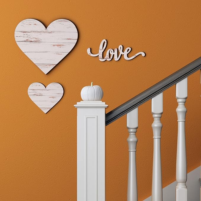 3 Pcs Wooden Hearts Decor Heart Wooden Sign Rustic Hanging Love Plaque for Wall Home Farmhouse Living Room Bedroom Gifts(White)