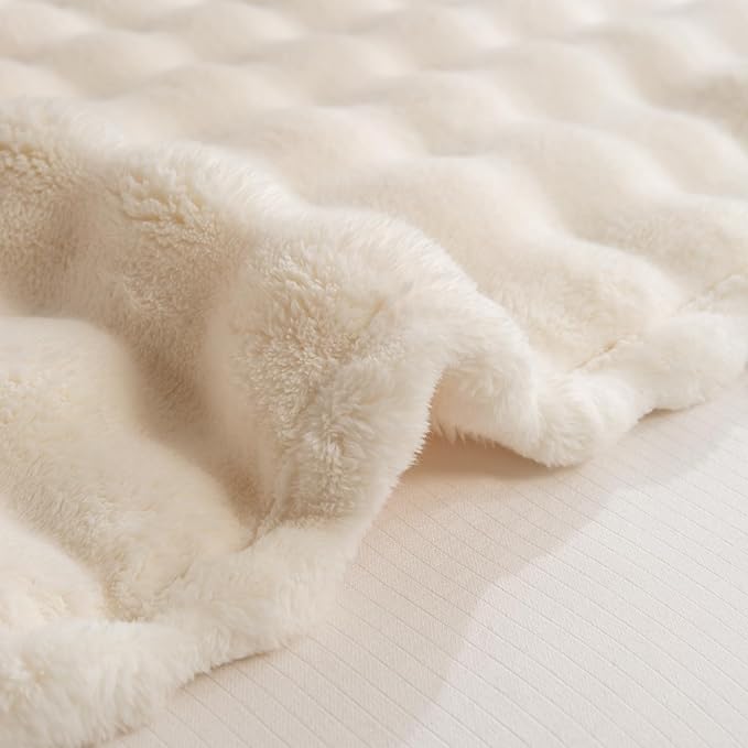 YUSOKI Luxury 3D Bubble Light Weighted Throw Blanket 2.8lb,All Ages,Home Decoration, (Ivory,60 * 80inches)