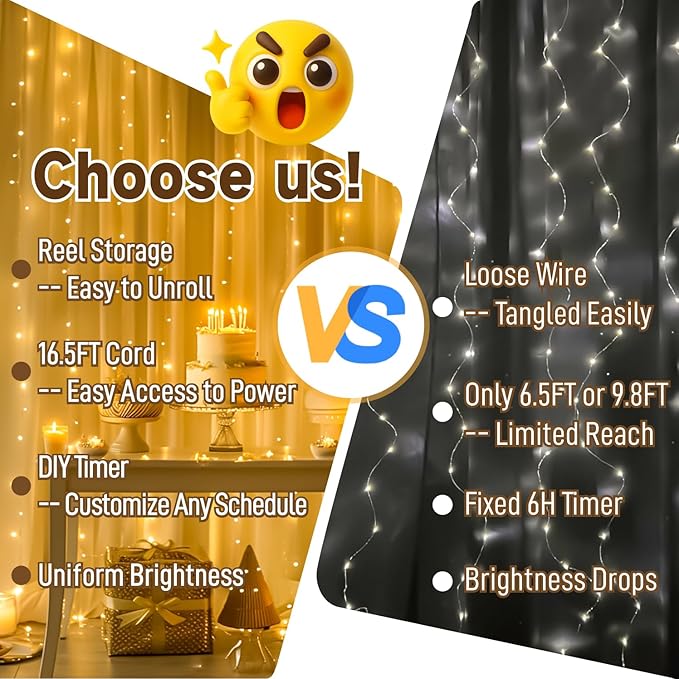 HXWEIYE 300LED Untangled Curtain Lights, 9.8x9.8Ft USB Fairy Twinkle String Lights with Remote and DIY Timer, 8 Modes Window Wall Hanging Light for Bedroom Dorm Backdrop Room Decor, Warm White