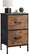 WLIVE Night Stand, Small Dresser with 2 Drawers & Wooden Top, Nightstand with Fabric Bins, Bedside Table End Table for Bedroom, Closet, Entryway, College Dorm, Rustic Brown