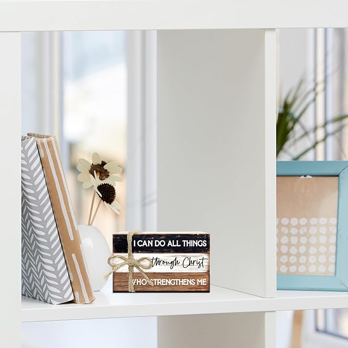 Decorative Books for Home Decor, Wood Book Stack for Table Decor, I Can Do All Things Through Christ Who Strengthens Me Decoration Books for Office Shelf, Farmhouse Stacked Books Decoration (L72)