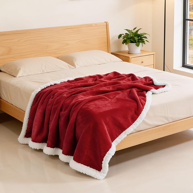 BEAUTEX Sherpa Fleece Throw Blanket Twin Size for Couch - Thick and Warm Blanket for Winter, Fluffy Flannel Plush Twin Blanket, Fuzzy Wine Cuddle Blankets for Couch Bed Sofa (60" x 80", Wine)