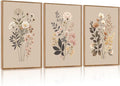 CHDITB Botanical Flower Framed Canvas Wall Art Set Of 3, Modern Nature Wildflower Wall Decor, Rustic Floral Wall Painting, Vintage Flowers Art Prints For Bedroom Living Room Office Decor (12X16 Inch)
