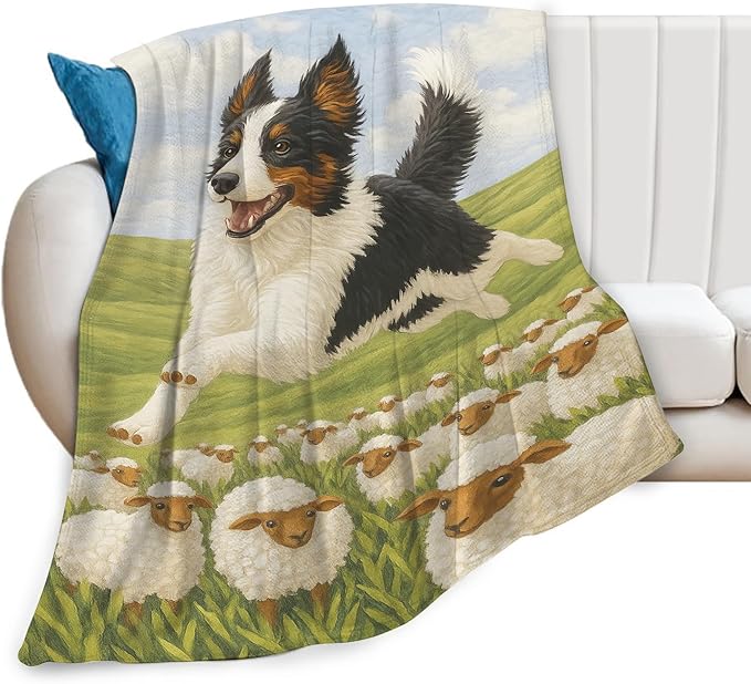 Border Collie Blanket for Girls Women Adults Kids Soft Cozy Fleece Collites Pet Print Throw Blankets Dog Lovers Gifts Warm Flannel Plush Lightweight Decor for Couch Bed Sofa 50"X40"