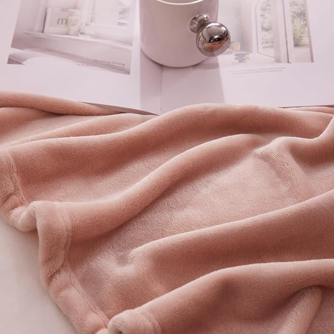 Hansleep Fleece Dusty Pink Throw XL Blanket, Super Soft Flannel Fuzzy Plush Cozy Blanket for All Seasons, Dusty Pink, Throw XL 50x70 Inches