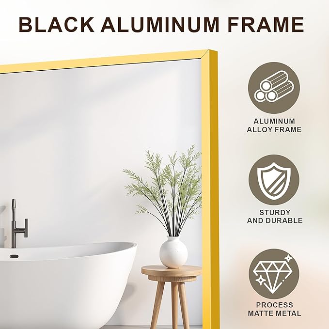 FICTOR Bathroom Vanity Mirror-Gold,36x24 Inch, Shatterproof & Anti-Rust, Wall Mount Rectangle Mirrors with Metal Frame for Over Sink, Bathroom, Bedroom, Living Room,Entryway